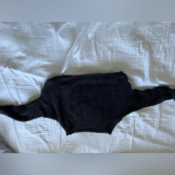 Black fuzzy sweater off the shoulder - Picture 1 of 4